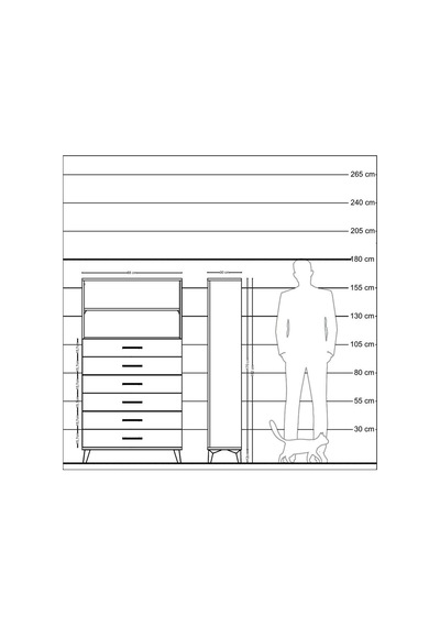 Arges Dolap 2 Raflı 6 Çekmeceli 88x30x163 Çam-antrasit Atlas Çam
