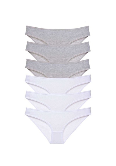 6 Adet Süper Eko Set Likralı Kadın Slip Külot Gri Beyaz Standart