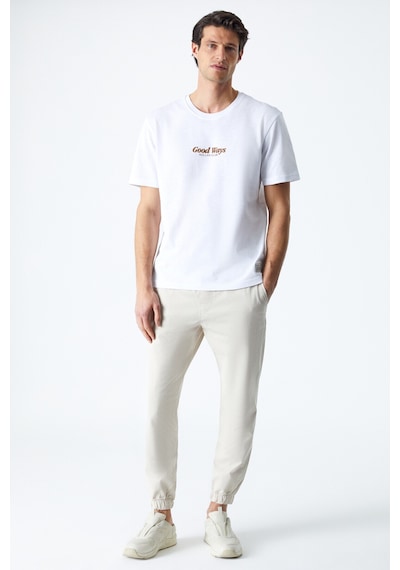 Grimelange Roll Erkek Baskı Detaylı %100 Organik Pamuklu Comfort Fit Beyaz T-shirt Beyaz