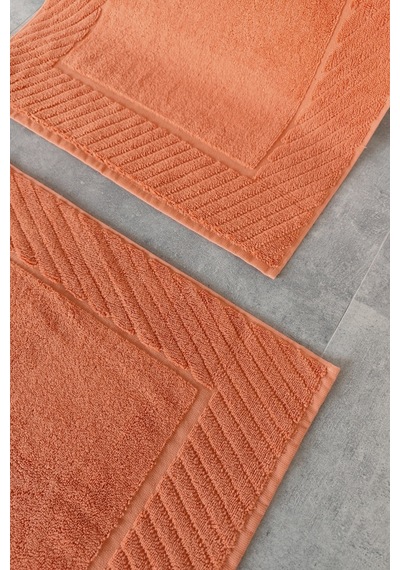 2'li Diyagonal Çizgili Ayak Havlusu Seti - %100 Pamuk Havlu Takımı - 50x70 Cm Kıremıt Kiremit