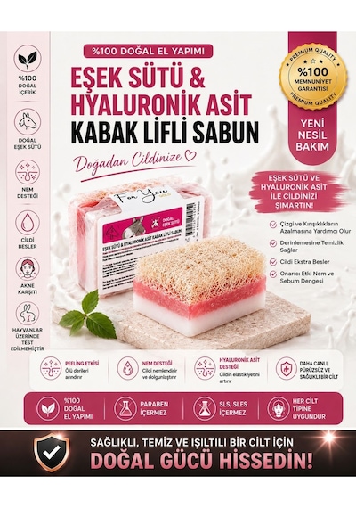 Doğal Kabak Lifli Eşek Sütü & Hyaluronik Asit Sabun Kabak Lifi - Lavanta