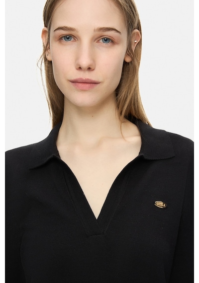 Ucla Irene Siyah Polo Yaka Triko Metal Logolu Standard Fit Kadın Triko Siyah