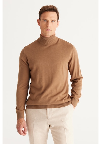AC&Co / Altınyıldız Classics Erkek Vizon Standart Fit Normal Kesim Yarım Balıkçı Yaka Triko 4A4923100005VIZXL Vizon