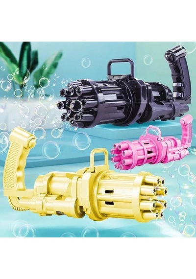 3 Adet Pembe Gold Siyah Çoklu Köpük Atan Köpük Tabancası Bubbles Gun Pilli Baloncuk Tabancası 20x7cm