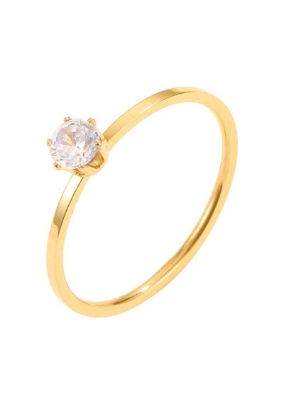 Chavin 4 Mm Parlak Gold Tek Taş Bayan Çelik Yüzük Ev31sr 001