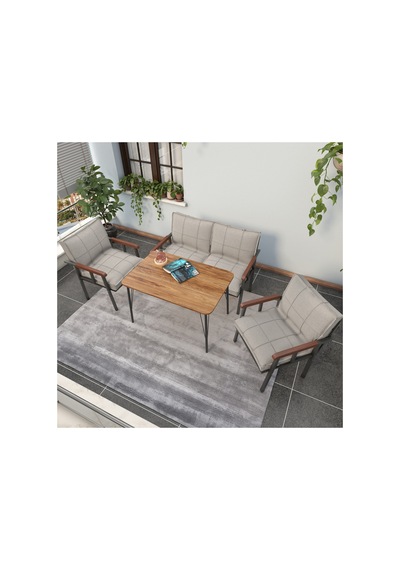 Mygusi Modern Balkon, Bahçe, Cafe - Metal Kanepe Koltuk Takımı - 2+1+1 60x90 Cm Masalı - Krem Mygusi Modern Balkon, Bahçe, Cafe - Metal Kanepe Koltuk Takımı - 2+1+1 60x90 Cm Masalı - Krem