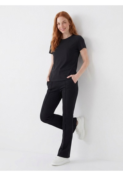 Noux Pamuk Basic Esnek Bisiklet Yaka T-shirt Siyah