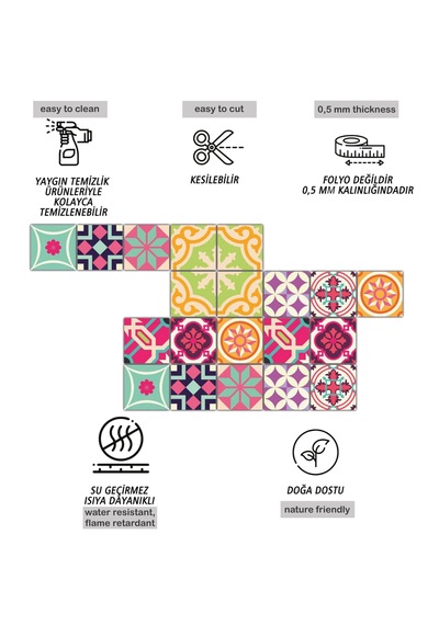 Kendinden Yapışkanlı Pembe Desenli Pvc Karo 20x20 Cm 5 Li Paket
