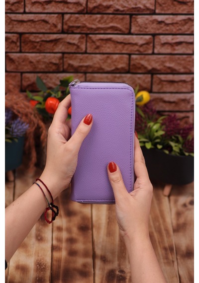 Özka Leather Lila Telefon Bölmeli Unisex Deri Uzun Kartlık Cüzdan Portföy Siyah