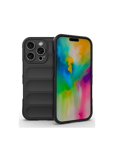 Apple iPhone Uyumlu 16 Pro Kılıf Kamera Korumalı Esnek Silikon Parmak Şeritli Pazarplus Siyah