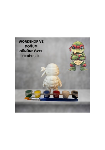 3d Ninja Kamplumbağa Figür Boyama Seti - Kendin Boya Hobi Ve Etkinlik Seti - Akrilik Boya + 2 Fırça