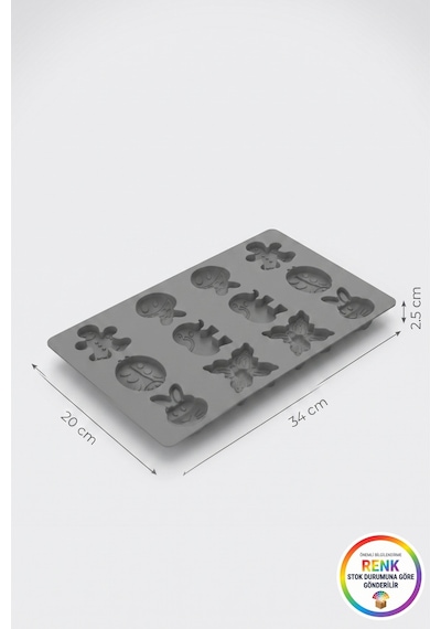 Silikon Kurabiye Çikolata Kalıbı Hayvan Figürlü Fil Tavşan Kelebek Uğur Böceği 12 Gözlü 34x20 Cm Çok Renkli