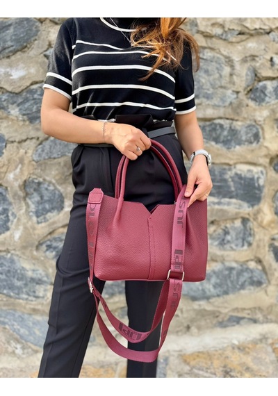 Just Polo Kadın Orijinal Just Polo Yumuşak Deri Ayarlanabilir Askılı Lüks El Ve Omuz Çantası Shoulder Bag Bordo