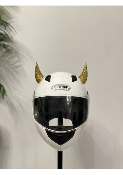 Motor & Motosiklet Gold Simli Şeytan Boynuzu Kask Dış Aksesuar Diğer