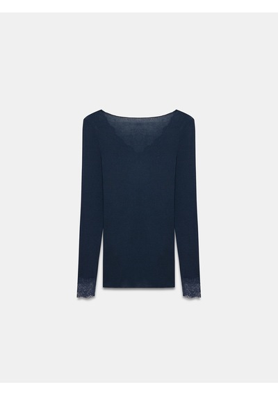 Dilvin 32311 Dantelli Kaşmir Bluz-lacivert Lacivert