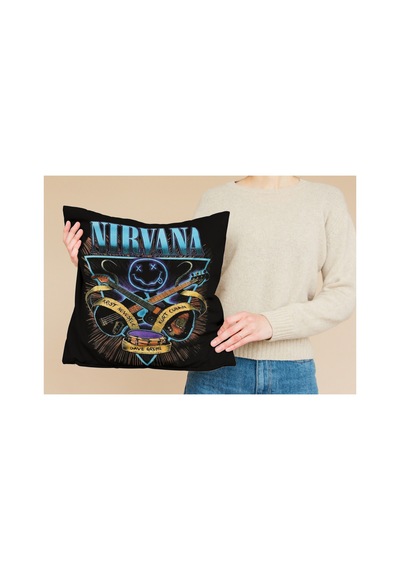 Nirvana Desenli Kare Yastık Kılıfı Çok Renkli