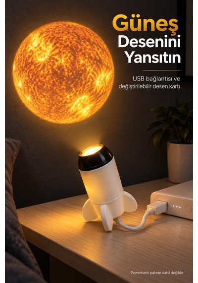 Roket Şeklinde Projeksiyon Lambası Değiştirilebilir Görsel Kartlı
