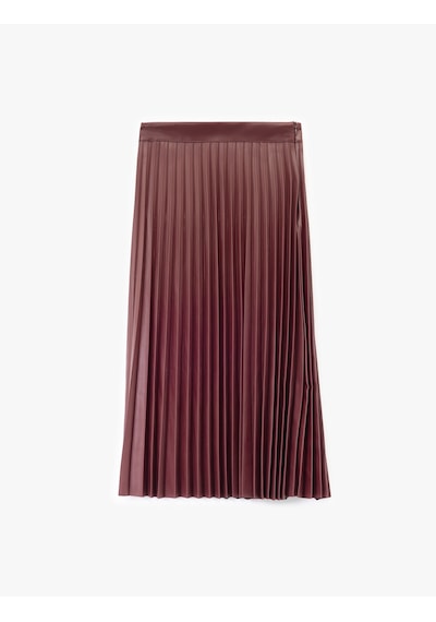 Koton Regular Fit Midi Boy Pileli Midi Boy Suni Deri Etek Bordo 6wak70037uw Bordo