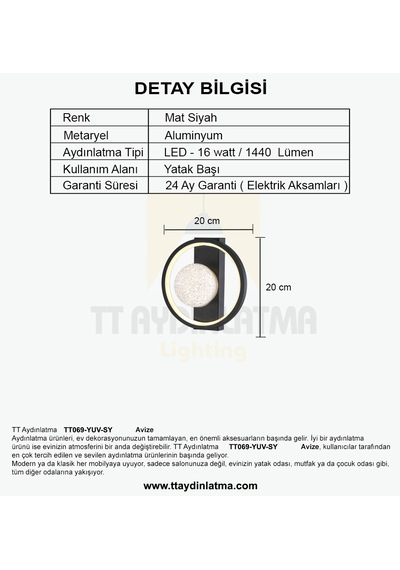 Tt069-yuv-sy Tt Aydınlatma Toplu Mat Siyah 3 Renk Ledli Aaplik Siyah