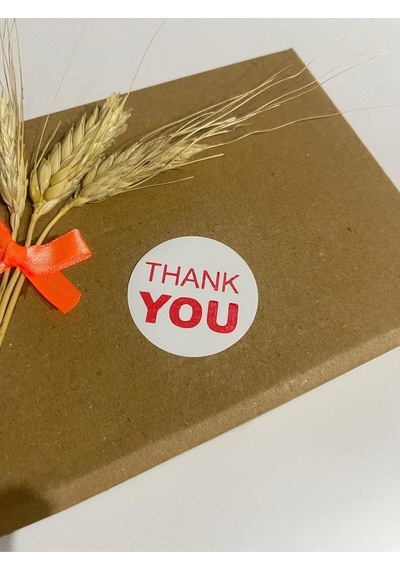 Thank You Kırmızı Yazılı Beyaz Yuvarlak Yapışkanlı Etiket 5x5 Cm 100 Adet