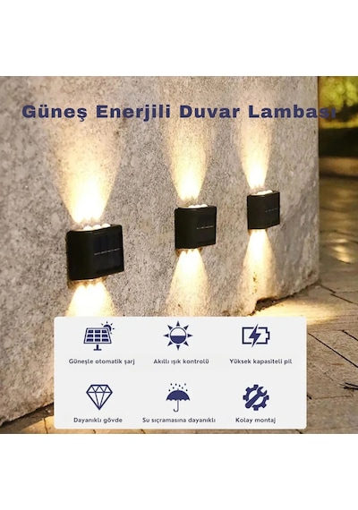 Shopytech 12 Led Güneş Enerjili Çift Yönlü Duvar Lambası Ip65 Otomatik Gece Aydınlatma Kablolamasız Çok Renkli