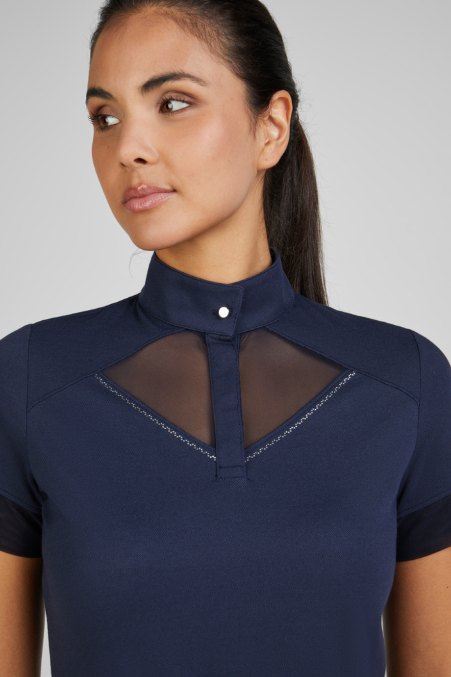 Pikeur Pique Shirt 7230 Lüks Tül Detaylı Kadın Spor Tişört Lacivert
