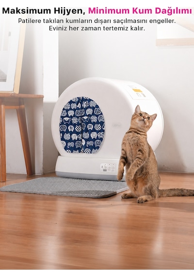 Ubpet C10 Pro Uyumlu Kedi Tuvaleti Perdesi Kum Dağılım Önleyici Mıknatıslı Giriş, Premium Kumaş, Lacivert