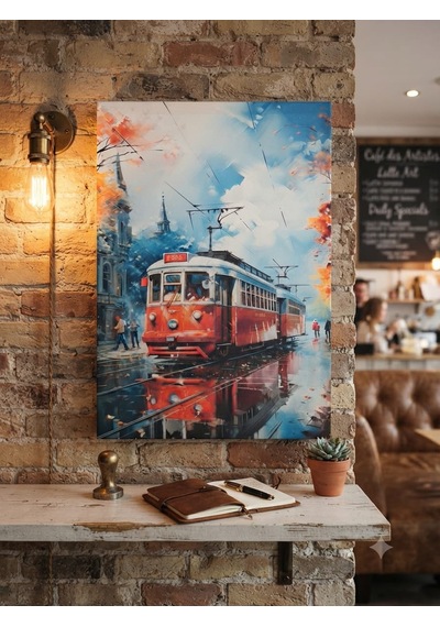 Tablo 40x60cm Orta Boy Kafe Ve Restoran Hediyelik Duvar Aksesuarı Tren Siyah