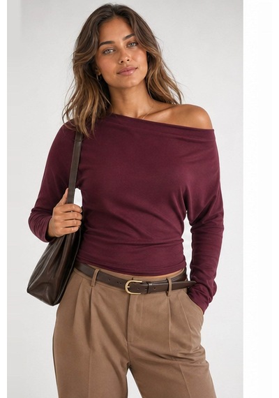 Fashion Friends Asimetrik Yaka Mürdüm Kadın Bluz 26k0057k1