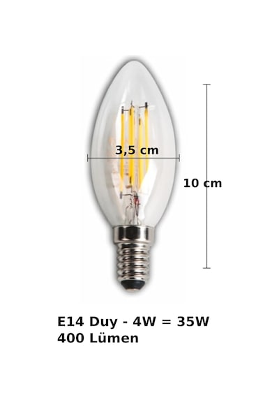 Led Rustik Mum Buji Ampul E14 Duy, 4w 35w Eşdeğer , 3000k Günışığı, 400 Lümen 220-240v, 3. Standart