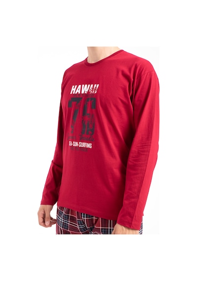 Tampap 2170 Baskılı Uzun Kol Erkek Pijama Takımı Bordo