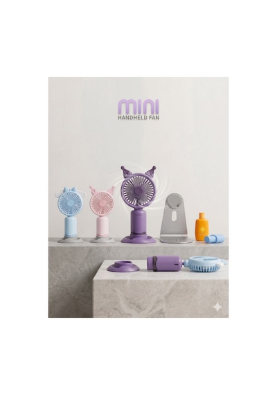 Mini El Fan Şarjlı Kulaklı Telefon Standlı Taşınabilir Mini Fan Sogutucu