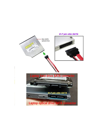 Mini Sata Slimline Sata 6+7 13 Pin To Sata 4 Pin Molex Power Kablo 50cm