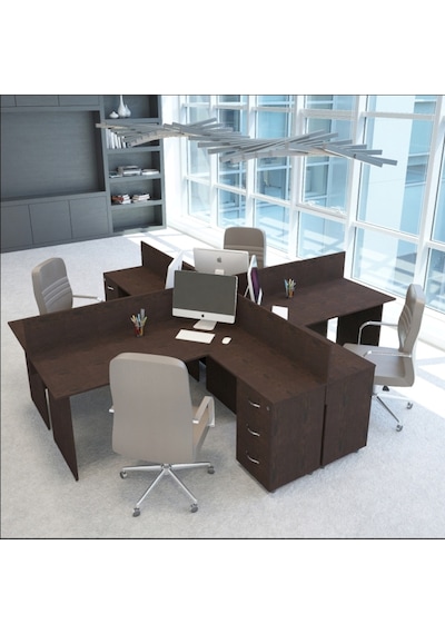 Burovena Vena Nil L Workstation Dörtlü Çalışma Masa 318Cm X 296Cm X 115H