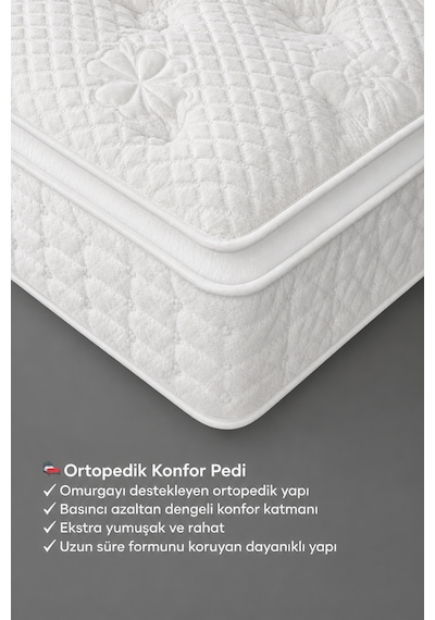 Mobyat Ultra Full Ortopedik Pedli Tavşan Tüyü Kumaş Bel Ve Sırt Destekli Prime Pelüş Yatak Beyaz Çift Kişilik