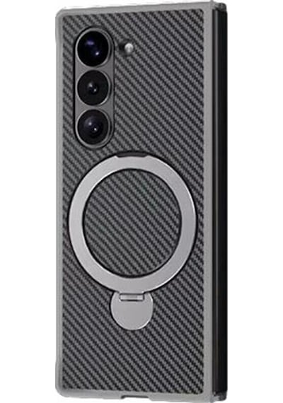 Teleplus Samsung Galaxy Uyumlu Z Fold 5 Kılıf Karbon Fiber Magsafeli 360 Dönerli Standlı Alp Kapak