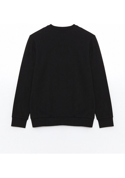 Lcwaıkıkı Classic Siyah Bisiklet Yaka Uzun Kollu Baskılı Erkek Sweatshirt