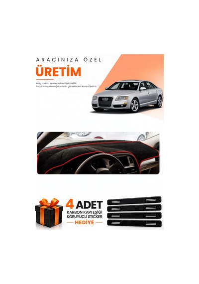 Audı A6 2005-2011 Uyumlu Torpido Koruma Örtüsü Oto Kılıfı - Siyah Kırmızı