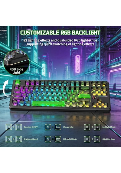 X87 Ultra Kablosuz Oyun Klavyesi, Nokta Matrisi Ekranlı, Bt/2,4 Ghz/kablolu,%75 Hot-swap, 10000mah, Rgb, Kablosuz Shark Fin, Pc/mac, Shadow Jade