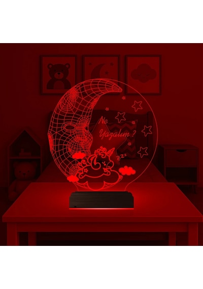 Luvivia Ay Dede Unicorn Çocuk Odası Kişiye Özel 3d Lamba - Masa Gece Lambası Şeffaf