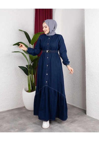 Hb Harma Time Butik Kadın Düğmeli Kuşaklı Denim Koyu Kot Mavi Elbise Koyu Mavi Hb Harma Time Butik Kadın Düğmeli Kuşaklı Denim Koyu Kot Mavi Elbise Koyu Mavi