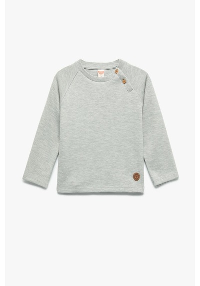 Koton Erkek Bebek Pamuklu Düğmeli Uzun Reglan Kollu Bisiklet Yaka Sweatshirt Yeşil