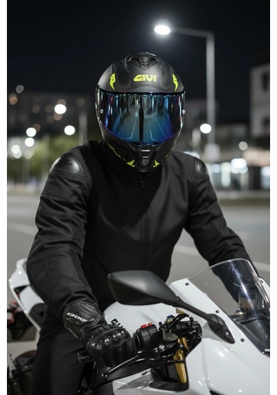 Gıvı 50.x Bones Sarı 1 Renkli 1 Şeffaf Vizörlü Motosiklet Kask Lacivert Vizör + Şeffaf