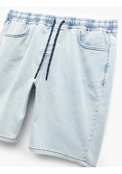 Koton Beli Bağcıklı Bermuda Slim Fit Jean Şort Açık İndigo 5sam40134nd Açık İndigo