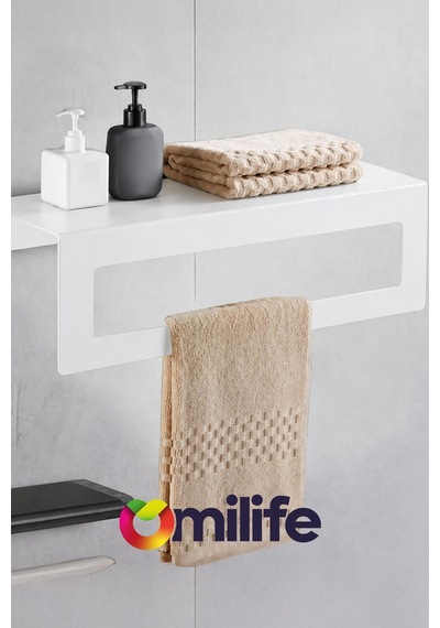 Beyaz Raflı Havlu Askısı Metal Banyo Raflı Havluluk 27 Cm Otel Tipi Duvar Havlu Rafı Diğer