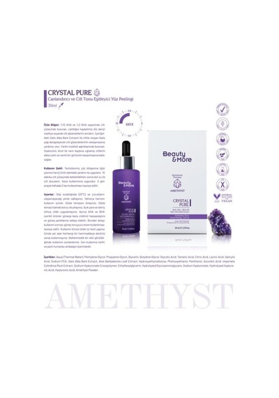 Ametist Crystal Pure Canlandırıcı Ve Cilt Tonu Eşitleyici Yüz Peelingi 30 Ml Aha 10% + Bha 2%+ Salix Alba Bark Extract+ Ametist Powder
