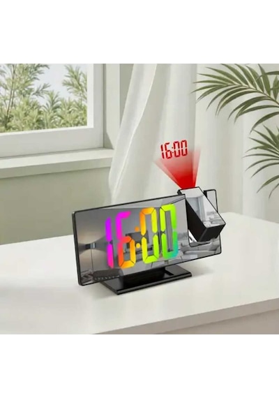 Dijital Çalar Saat Masa Saati Projektör Ekranlı Erteleme Fonksiyonu Led 20cm Çok Renkli