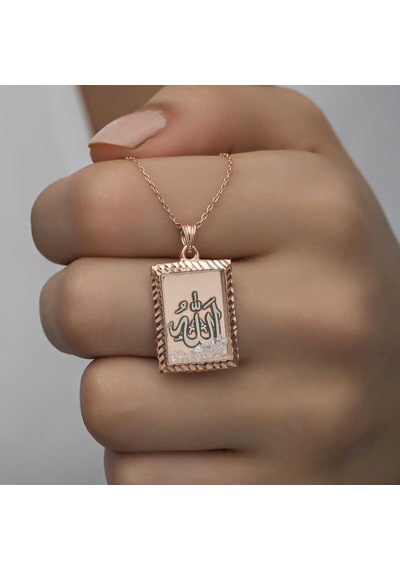 Gümüş Rose Allah Yazılı Kadın Kolye - Pt11002988 01 - Gold