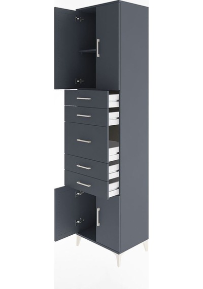 Hyperion Dolap 2 Raflı 5 Çekmeceli 4 Kapaklı 60x44x243 Antrasit-antrasit Antrasit
