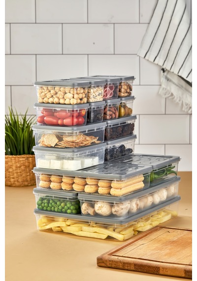 Multi Box 17 Parça 5 Farklı Boy Saklama Kabı Seti - Dondurucu & Mikrodalga Uyumlu Gri